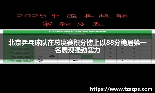 北京乒乓球队在总决赛积分榜上以88分稳居第一名展现强劲实力